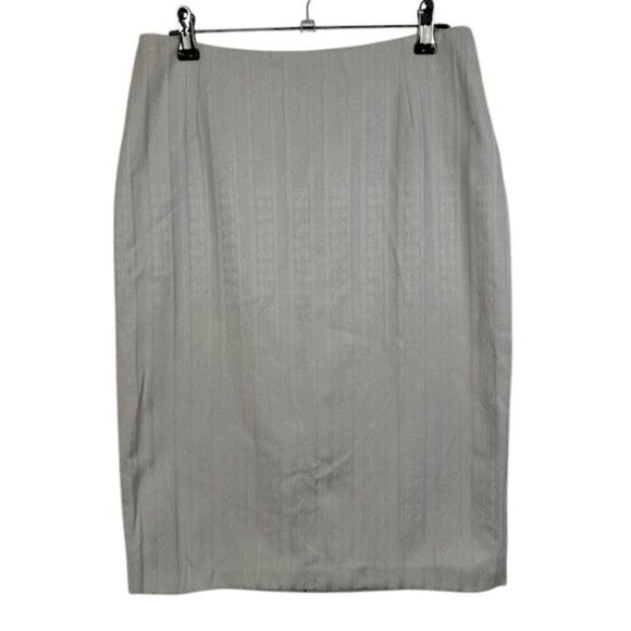 Vintage Emilio Pucci Firenze Silk Pencil Skirt Silver Sage Textured Sheen Size 6 - Picture 1 of 11